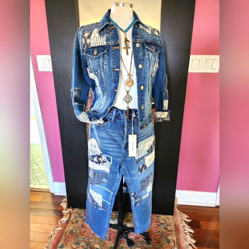 DRIFTWOOD Blue Patchwork Boyfriend Jeans